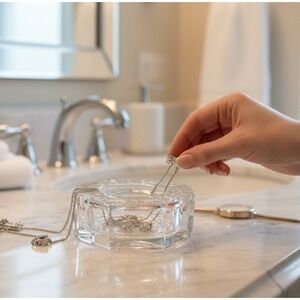 VTG French Crystal Octagon Trinket Dish Diamond Cut Glass Ashtray Candle Holder